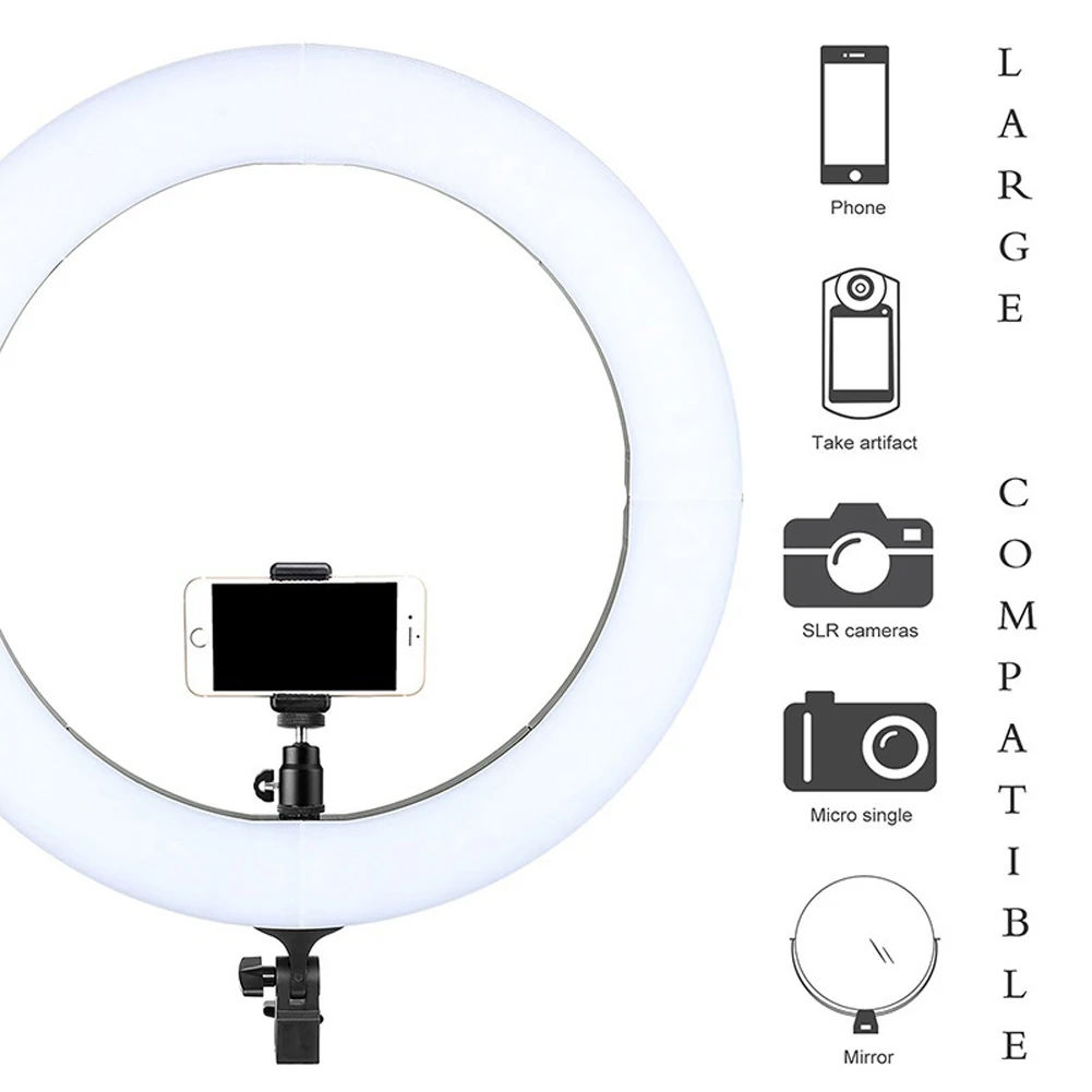 Светодиодный кольцевой светильник для студийной камеры с регулируемой яркостью, кольцевой светильник для видеосъемки, кольцевой светильник для селфи(штативы не входят в комплект