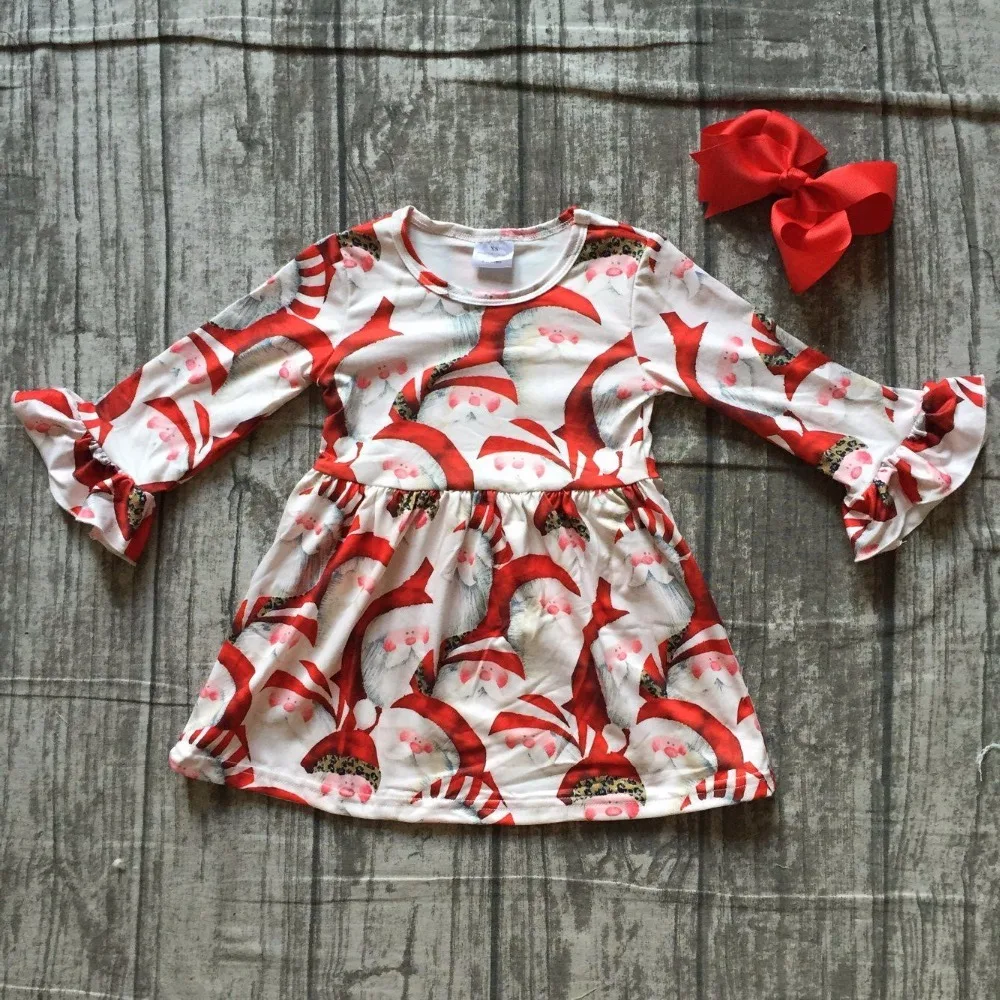 baby girls boutique Christmas dress girls Christmas party dress Santa Claus dress girls long sleeve milk silk dress with bows baby girls boutique Christmas dress girls Christmas party dress Santa Claus dress girls long sleeve milk silk dress with bows