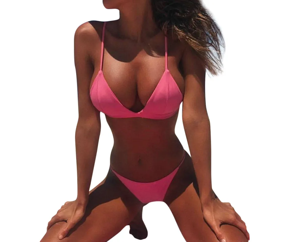 

SAGACE Solid Bandage Bikini Sexy Backless Two Piece Sexy Deep V Tiny Sling Beachwear For Women Female Girls 2019 Summer Swimwear
