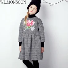 W. L. MONSOON/платье для маленьких девочек зима г., брендовая Рождественская одежда Детские Платья с цветочным рисунком для девочек, платье принцессы с длинными рукавами От 3 до 12 лет