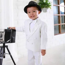 Мальчиков хвост костюмы Белый Свадебные колокола для мальчиков выпускного вечера смокинги Торжественная Одежда для мальчиков(пиджак+ брюки+ галстук-бабочка) модный детский костюм-смокинг