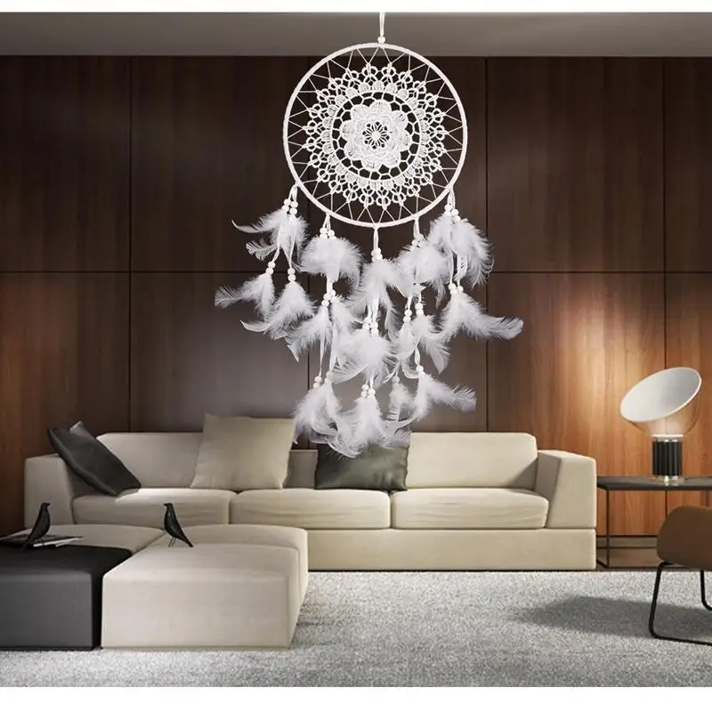 Saideng Dream Catcher круговой Чистая с белым перьями стене висит автомобиль Декор подарок