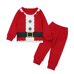 Рождественский комплект одежды из 2 предметов для новорожденных мальчиков и девочек, футболка с Санта-Клаусом Топы + штаны Рождественские