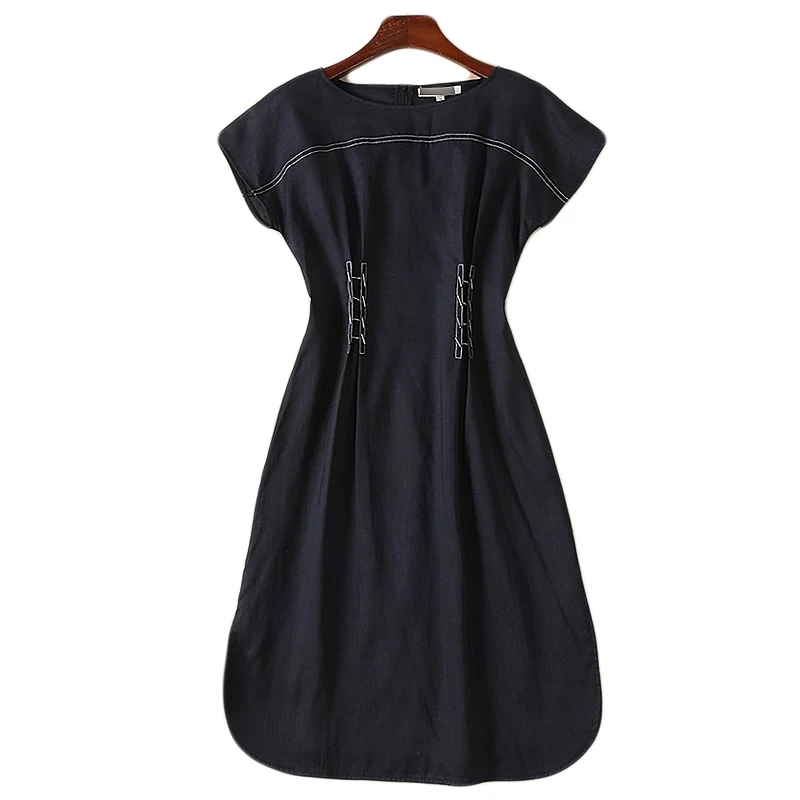 Свободное миланское подиумное дизайнерское Высокое качество Весна лето новые женские модные вечерние сексуальные винтажные элегантные шикарные льняные платья - Цвет: Черный