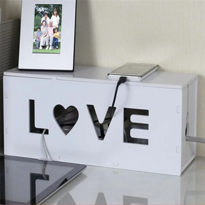 

2019 Saim New Rectangular Cable Storage Box Wire DIY LOVE Wood Cable Storage Box Management Socket Safety Practical Power Strip