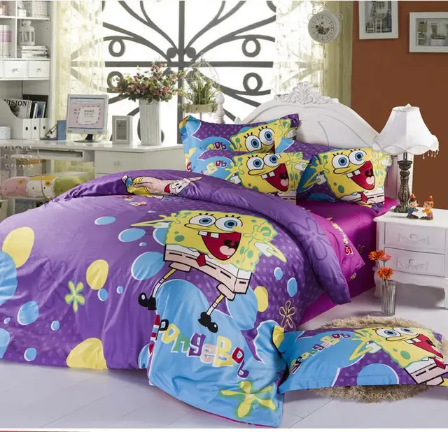 Cotton Spongebob Squarepants Purple Cartoon Pattern Queen Children S Cotton Spongebob Squarepants Purple Cartoon Pattern Queen Children S Bedding Sets Duvet Covers 4 Pcs With Sheets