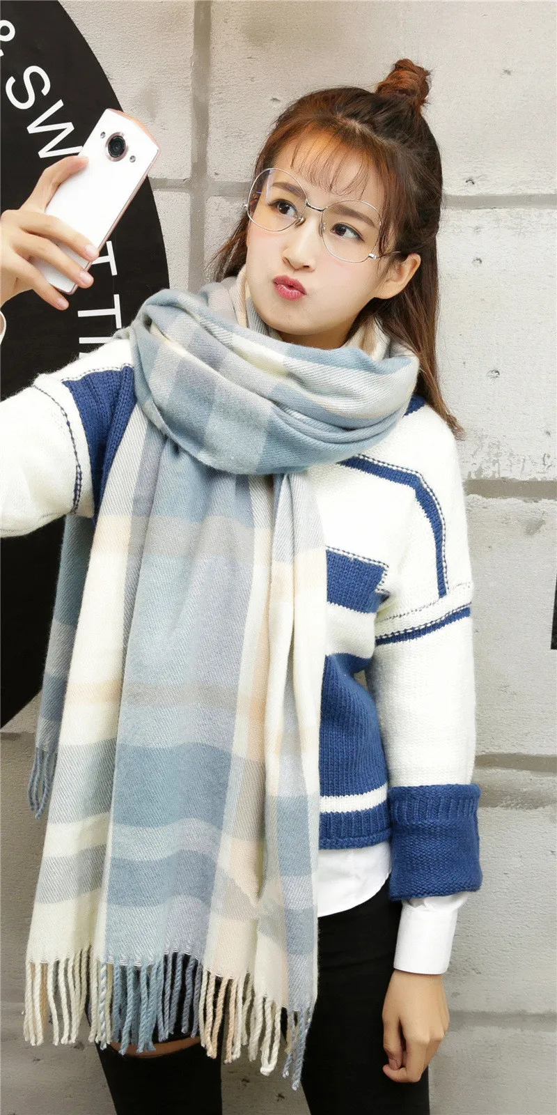 Клетчатый длинный женский шарф 200 см, шаль из искусственного кашемира, шарфы для женщин, зимний теплый женский шарф, роскошный бренд