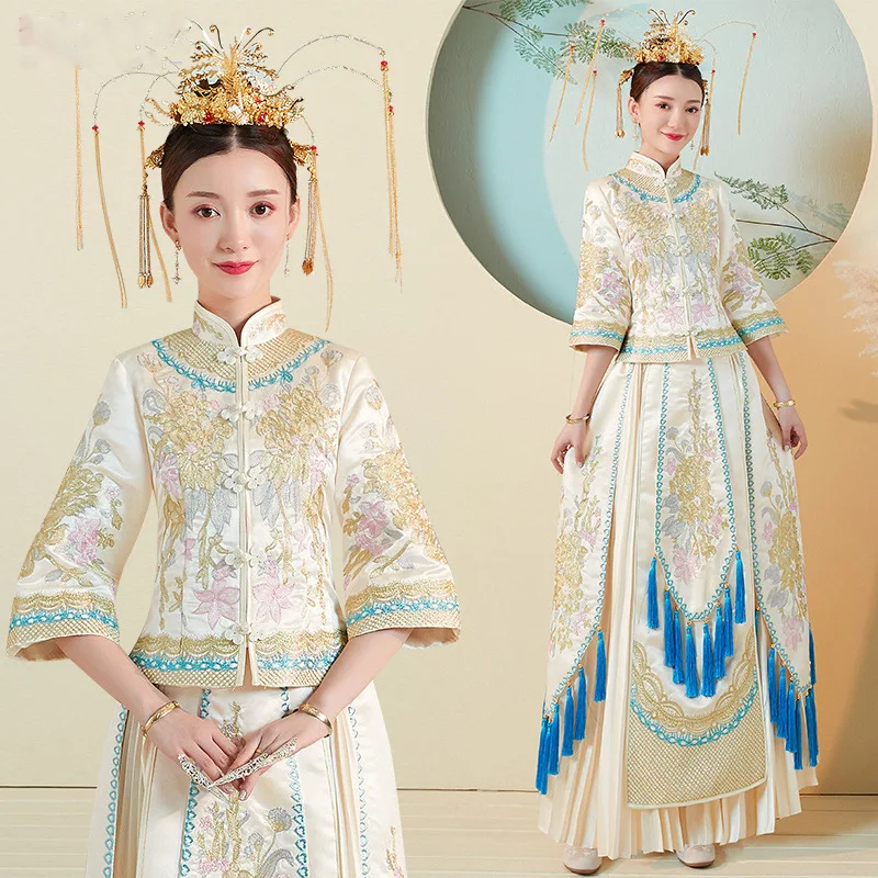 Невесты традиционные для женщин китайские свадебные Qipao свободные Cheongsam восточные платья вышивка кисточкой костюмы размеры Размеры s m l xl XXL