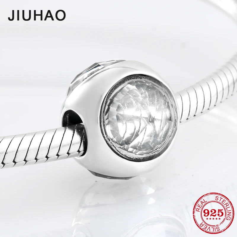 

New 925 Sterling Silver three sides round shape like crystal zircon beads Fit Original Pandora Charm Bracelet Jewelry making