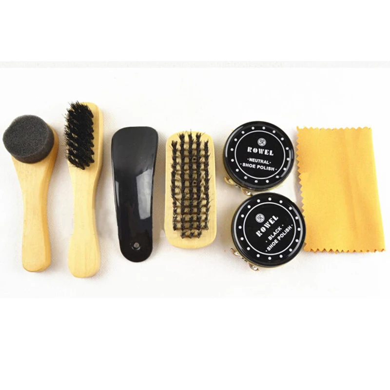 JX-LCLYL 7 in 1 Travel Case Black & Neutral Shoe Shine Polish Brushes Cleaning Set Kit 
