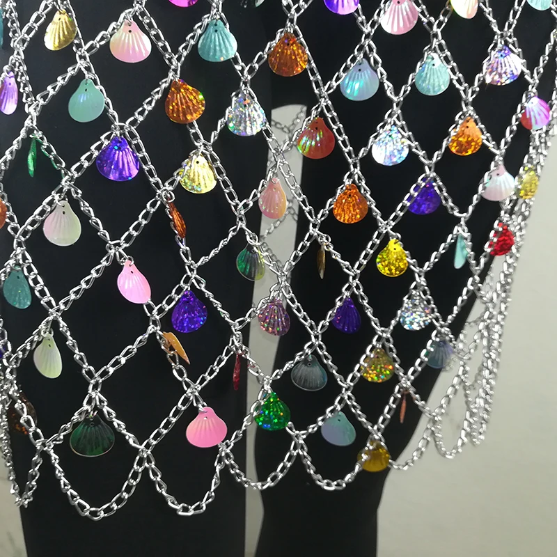 Sexy club Skirt Metal Chain Glitter shell Skirt Women High Waist Hollow Out Sequin Mini Party Skirt Female 2019 Festive costume Sexy club Skirt Metal Chain Glitter shell Skirt Women High Waist Hollow Out Sequin Mini Party Skirt Female 2019 Festive costume