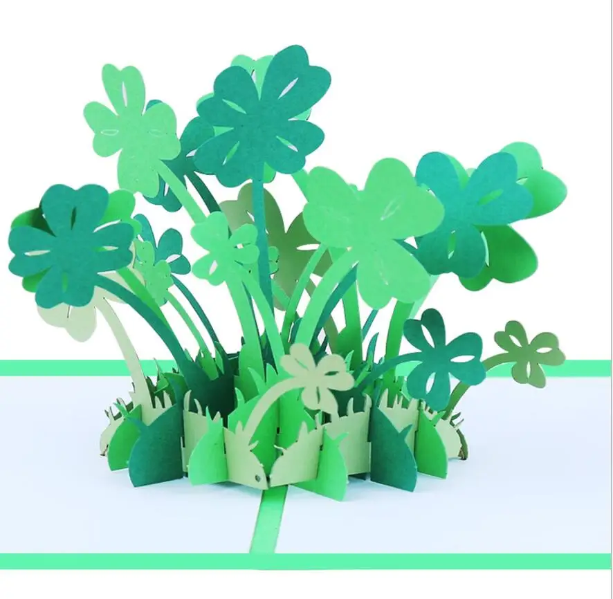  10pcs Handmade Kirigami Origami Lucky Clover 3D Pop UP Greeting Cards Invitation card For Wedding B - 33032392191