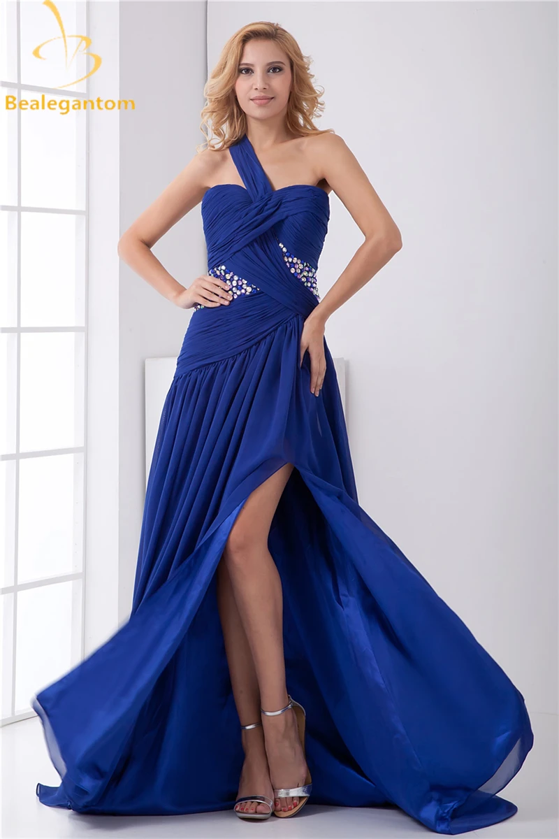 

Bealegantom Sexy Royal Blue Backless Crystal A-Line Evening Dresses 2017 With Pleat Formal Party Prom Gown Vestido De Festa BE22