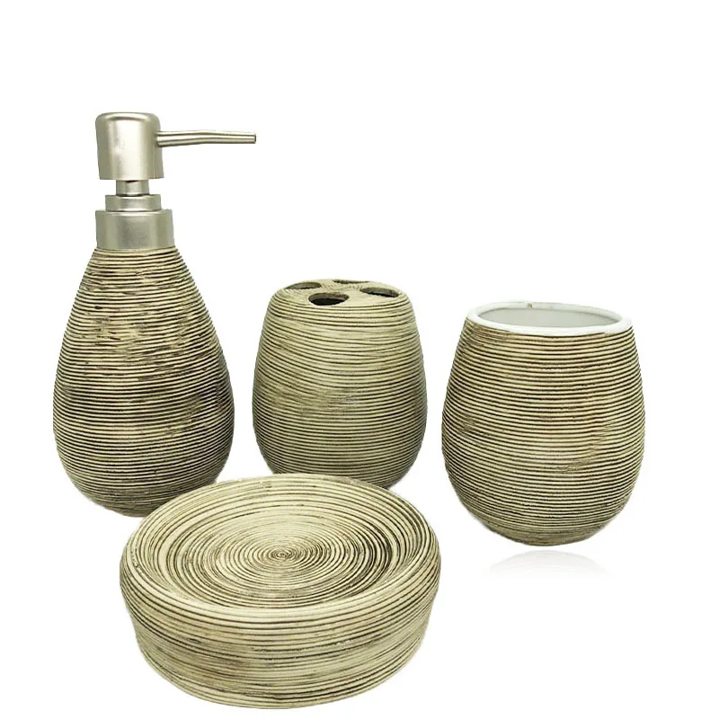 

Ceramic bathroom accessories, hand-painted pattern, toiletries, 4pcs, soap dispenser, toothbrush, beaker, soap set, wedding gift