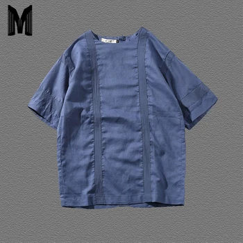 

Cotton Linen Solid White T Shirt Men O-neck Casual Tshirt Male Chinese Style Tees Y1749