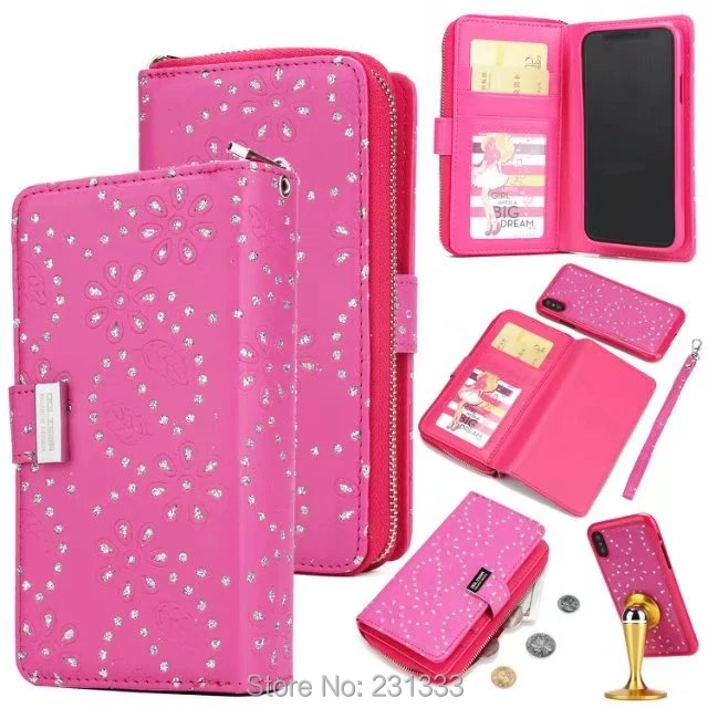 

Multifunction Glitter Wallet Leather Case For Samsung Galaxy S9 S8 PLUS S7 EDGE Magnetic Suction Car Mount Flower Cover 1pcs
