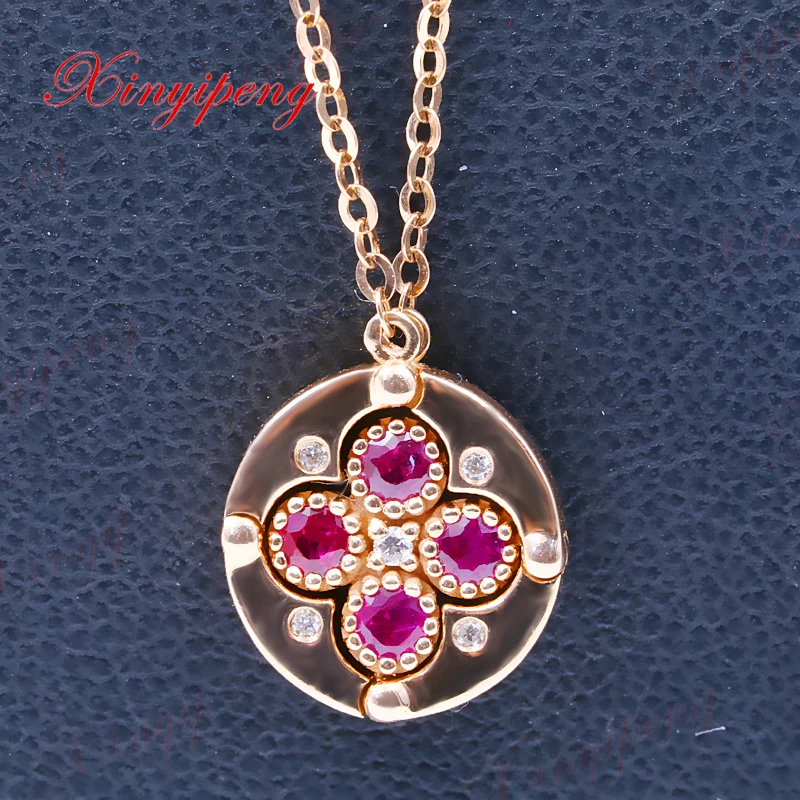 Xinyipeng18K rose gold ruby necklace women with diamonds two wear a new