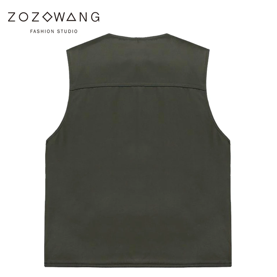Zozowang autumn winter new high quality brushed short vest men plus size solid casual v neck loose multi pocket waistcoat men 