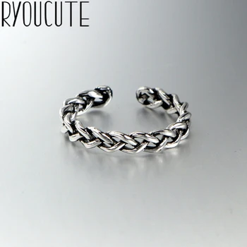 

Bohemian Punk Real Silver Color Twist Retro Rings for Women Statement Jewelry Open Finger Engagement Ring Party Gift