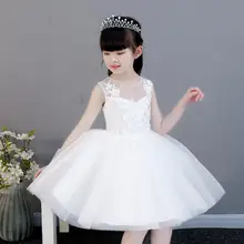 Элегантное летнее платье для девочек; белое кружевное платье принцессы для дня рождения, свадьбы; торжественное платье с аппликацией для девочек; платья для первого причастия
