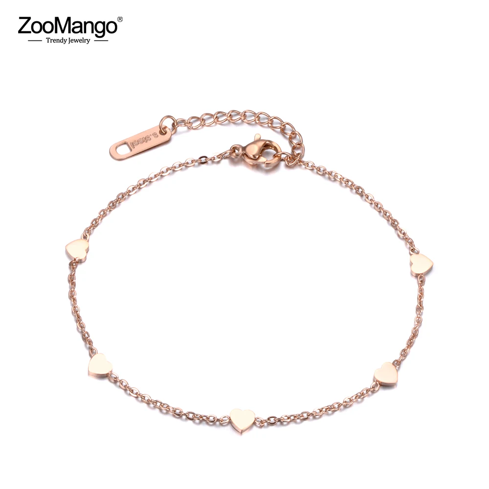 ZooMango Simple Design Charm Bracelet Rose Gold Color Link Chain Mini Hearts Lover Sweety Style Gift For Girls ZB18183 | Украшения и