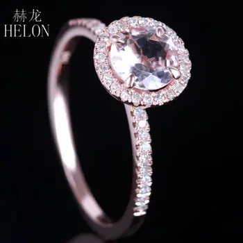 

HELON Pave & Prong Sharp Claws 6mm Round 0.717ct Morganite 0.2ct Diamonds Engagement Ring Solid 10K Rose Gold Wedding Ring