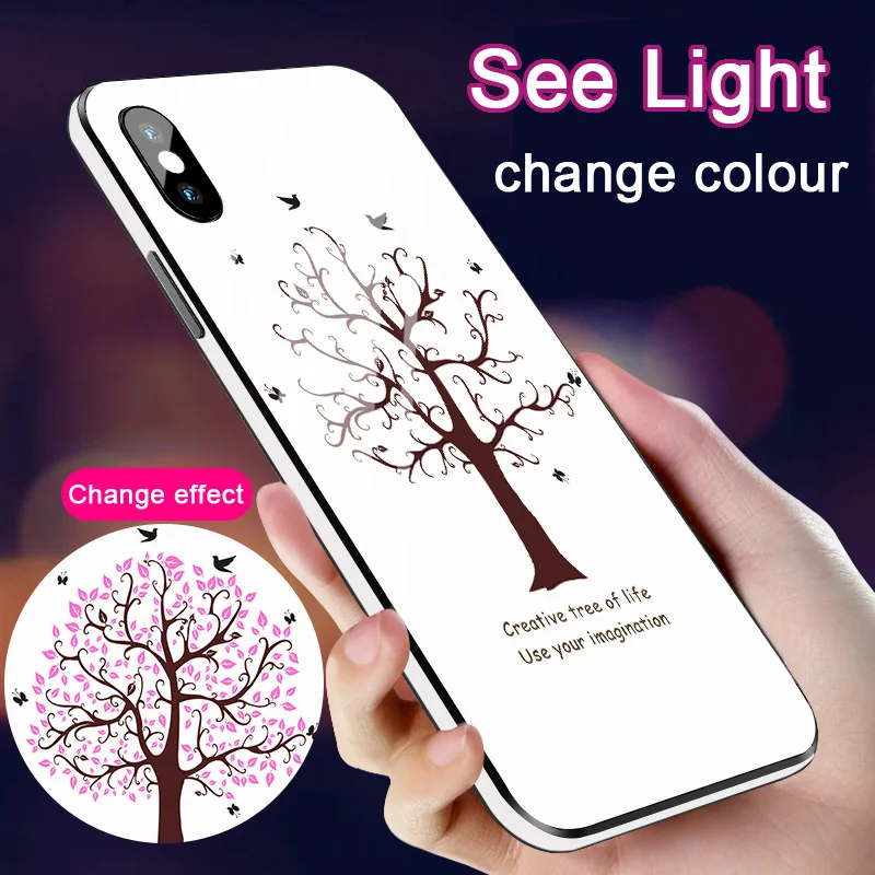 

Beautiful art Flower Tempering Glass Case For iPhone X 6s 7 8 Plus phone cover For iPhone XS MAX Ultraviolet discoloration case