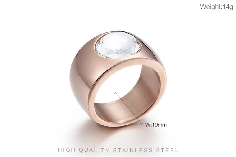 Trendy Crystal Round Female Ring 10MM Wide Ring New Arrival Stainless Steel Women Cocktail Ring Jewelry Engagement Ring