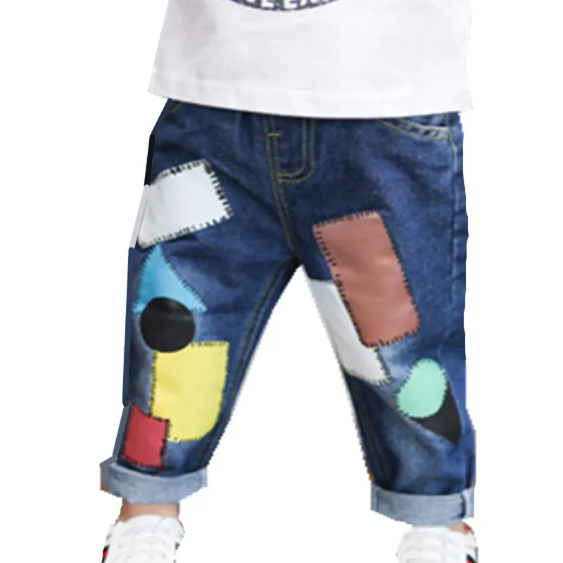 

2018 New Dsign Boys Casual Jeans Fashion Children's Printed Colorful Splicing Trousers S Kids Casual Denim Pant 18M06