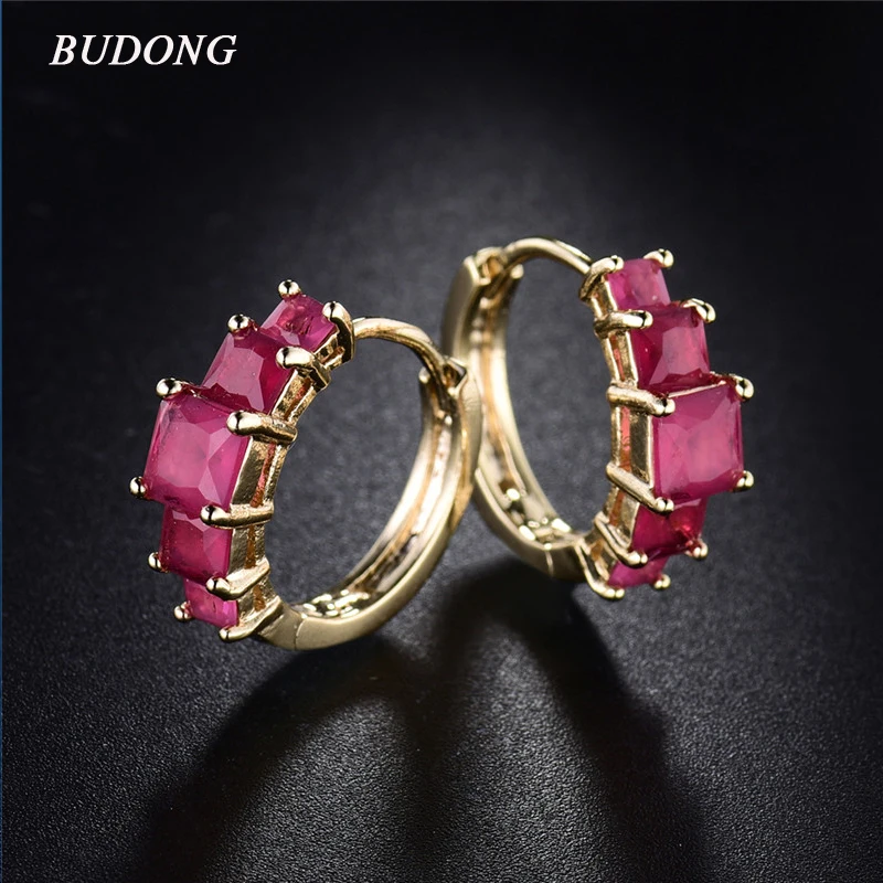 

BUDONG Fashion 3 colors Women Earring Silver/Gold Color Hoop Earrings Princess Crystal Flower Circle Anniversary Jewelry XUE309