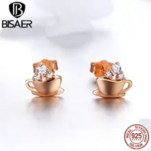 BISAER 925 пробы серебряные кофейные чашки Изысканные женские серьги-гвоздики высокая форма чая Модные Серьги Серебряные украшения ECE592