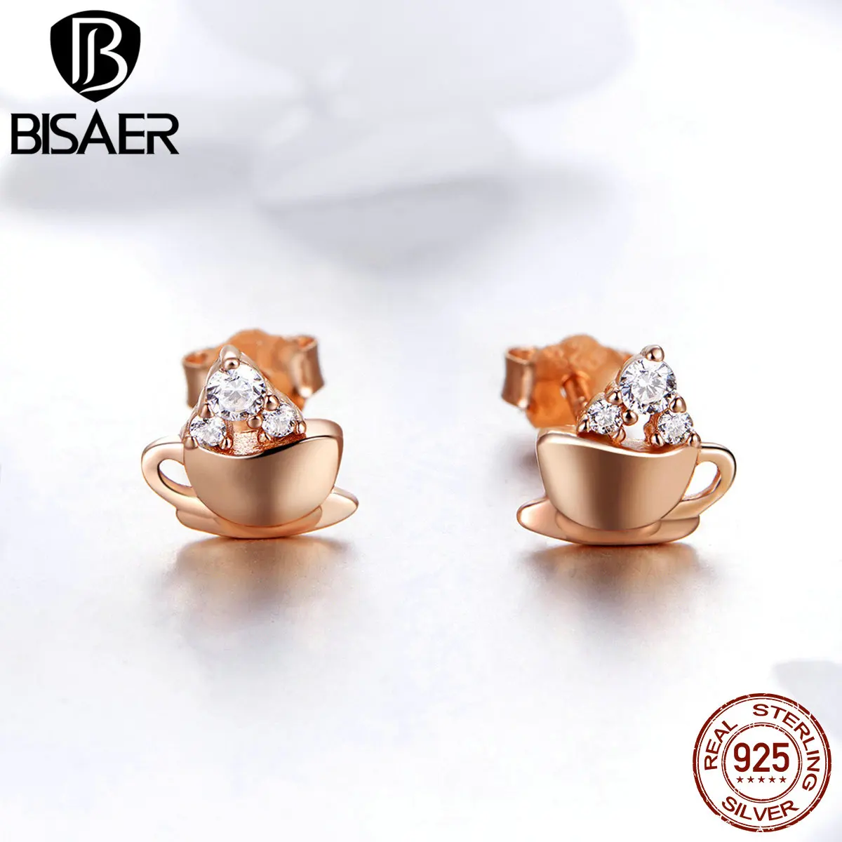 BISAER 100% Стерлинговое Серебро 925 пробы кофейная чашка изысканные женские серьги