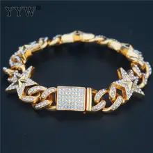 Панк Унисекс Браслет яркие стразы кристаллы стильные подвески со звездами золото/серебро для женщин и мужчин браслет модные подарки для пары Bijoux