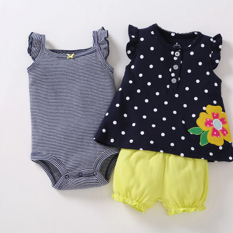 Комплект одежды для новорожденных девочек, футболка без рукавов Топы+ комбинезон+ шорты, летняя одежда года Одежда для младенцев модный костюм для новорожденных - Цвет: 15