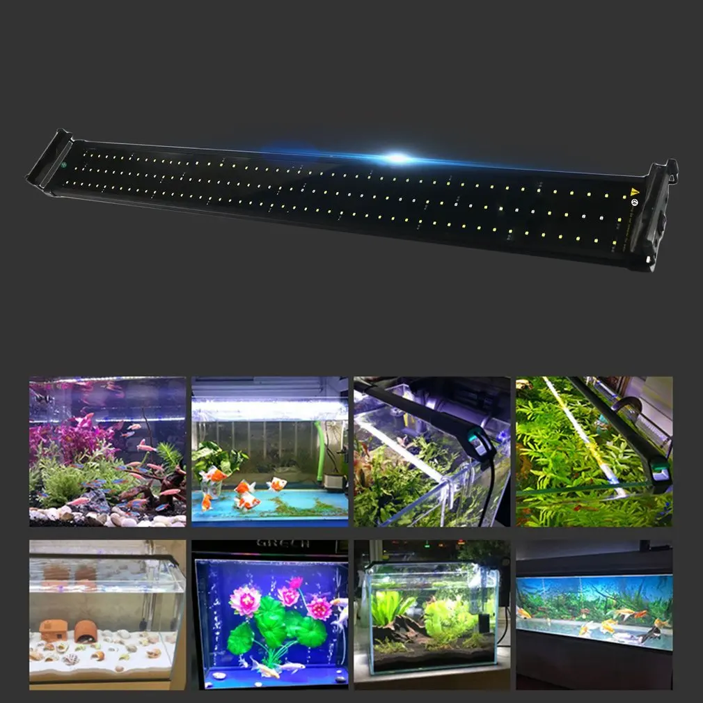 

New 120 White & 24 Blue LEDs Fish Aquarium Light Super Bright Fish Tank Light Lamp with Extendable Brackets Fits for Aquarium