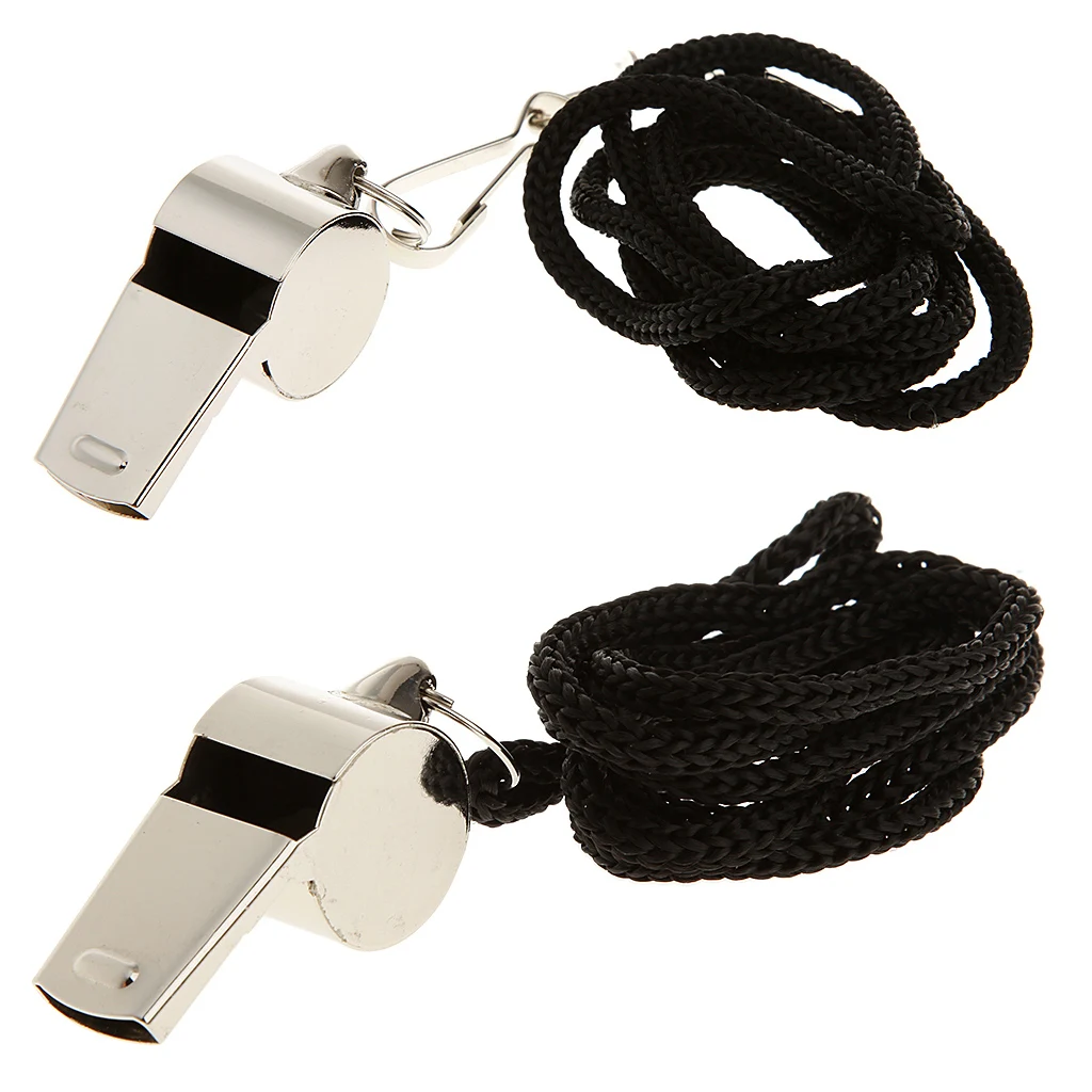 Metal Referee Whistle with Black Lanyard for Training Emergency