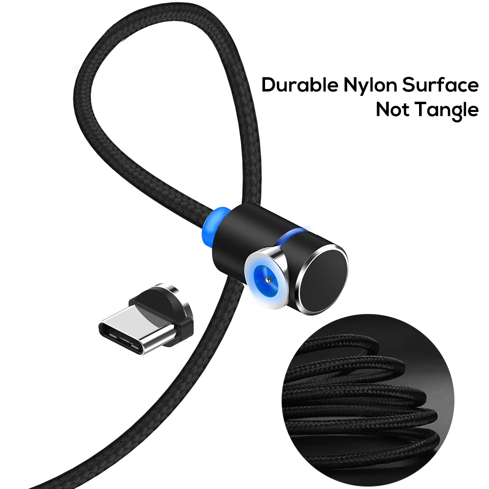 Магнитный кабель TOPK L Line 1 м 2 90 градусов тип Micro USB и Тип C СВЕТОДИОДНЫЙ зарядный для