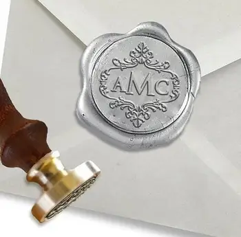 

Personalized Monogram 3-Initial Custom Wax Seal Stamp 1" Die- #2107 Optimus Font in Scroll Border