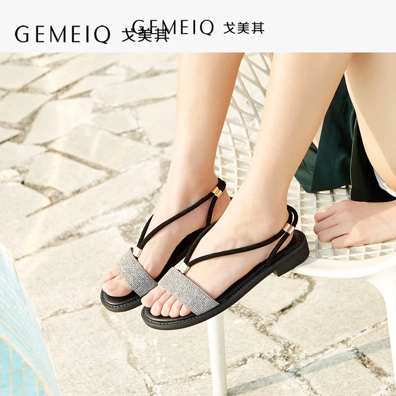 

GEMEIQ 2019 Summer Shoes Woman Sandals Open Toe Beach Gladiator Sandals Women Rome Casual Flat Sandals