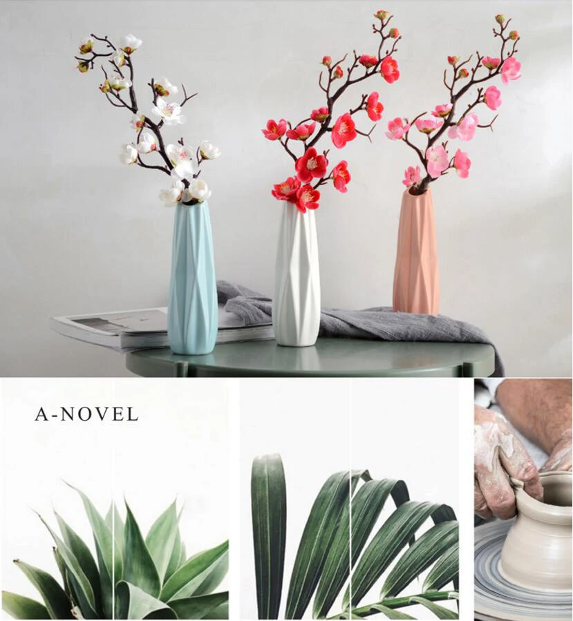 Керамическая ваза+ набор искусственных цветов сливы, украшение для гостиной, украшение для дома, настольные букеты, кофейные сушеные цветы, Декор