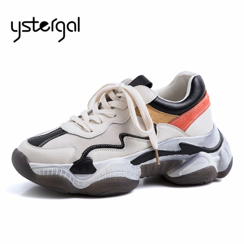 

Ystergal 2019 New Hot Women Sneakers Mixed Color Platform Creepers Lace Up Flat Shoes Woman Walk Shoes Espadrilles Trainers