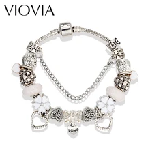 Free Shipping On Charm Bracelets In Bangles Jewelry Viovia New Fashion Flower Beads Charm Bracelets Bangles Heart Pendant For Women Jewelry Fit Pan Diy Gift B16098