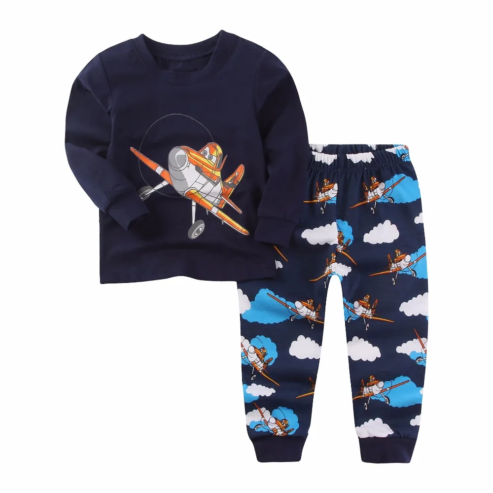 New Kids Pajamas Set Cartoon Airplane Cotton Pyjamas Tops+Pants 2 Pieces Children Pjs Boys Clothing Set 2-7 Years