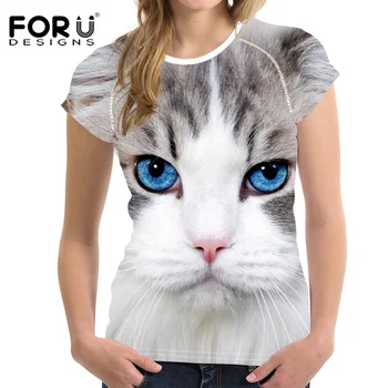 

FORUDESIGNS Cute Animal Cat Brand Women Clothes Fashion Summer Tops for 2018 Short Sleeve Ladies T-shirt O-neck Tees Shirt 2018