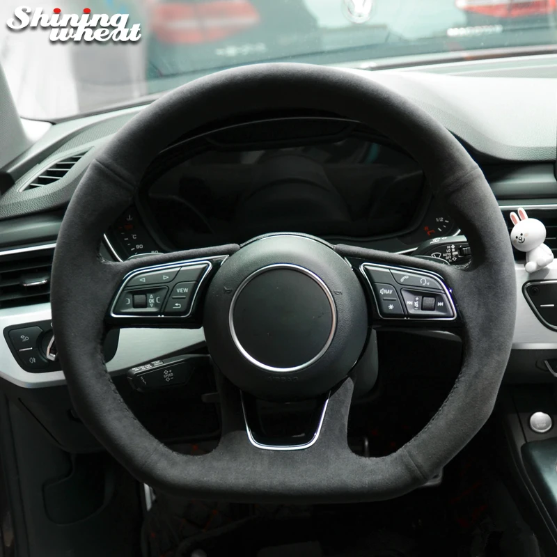 

Shining wheat Black Alcantara Car Steering Wheel Cover for Audi A3 S3 2016-2017 A4 2016-2017 A5 S5 2017