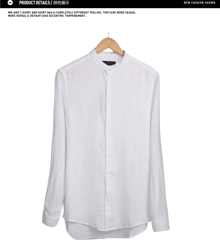 Новая весенне-летняя хлопковая льняная рубашка для мужчин, повседневная мужская рубашка с длинным рукавом, воротник-стойка, camisa social, брендовая одежда S2171
