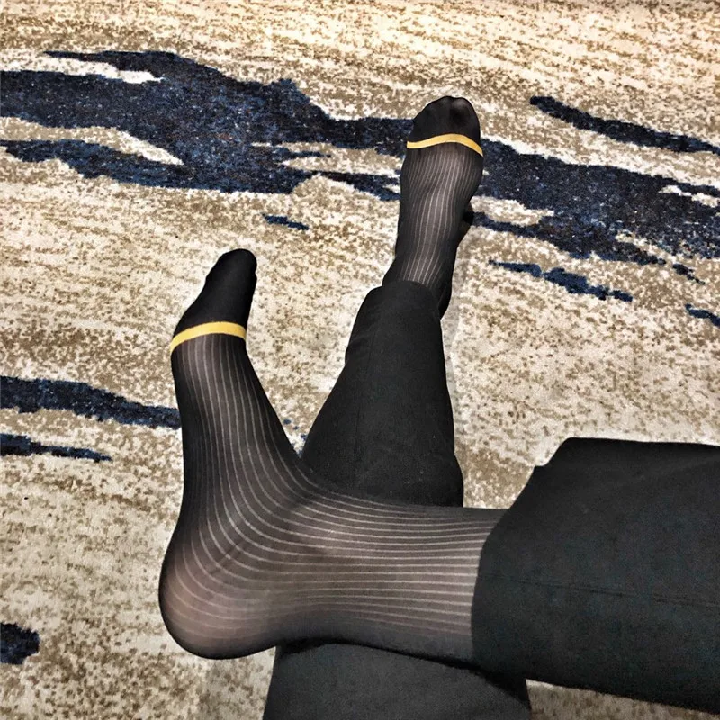 Шелковые носки, прозрачные тонкие, сексуальные, мягкие, Слип, для мужчин, формальное платье, шелковые носки для геев, мужские сексуальные шелковые носки, брендовые носки