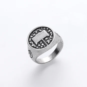 

Thor Hammer Logo Magic Ring Men Fashion Jewelry Superhero Cosplay The Avengers Infinity Gothic Silver Plated Ring Wholesale