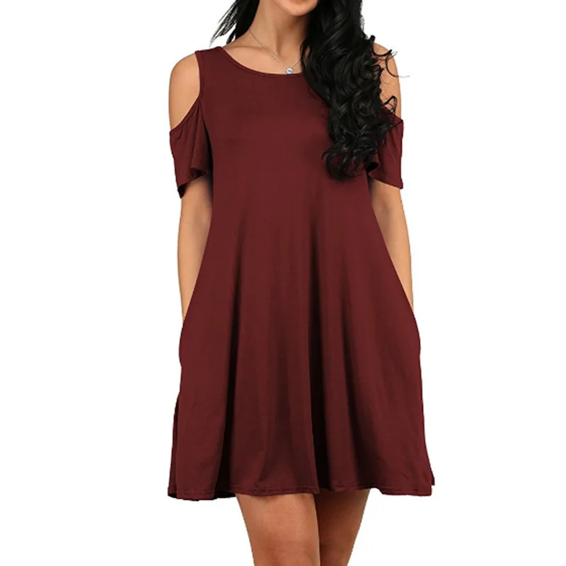 

2018 Solid Off-the-shoulder Short-sleeved Dress Women Clothes 2018 Vestidos Verano Harajuku Party Dress Plus Size