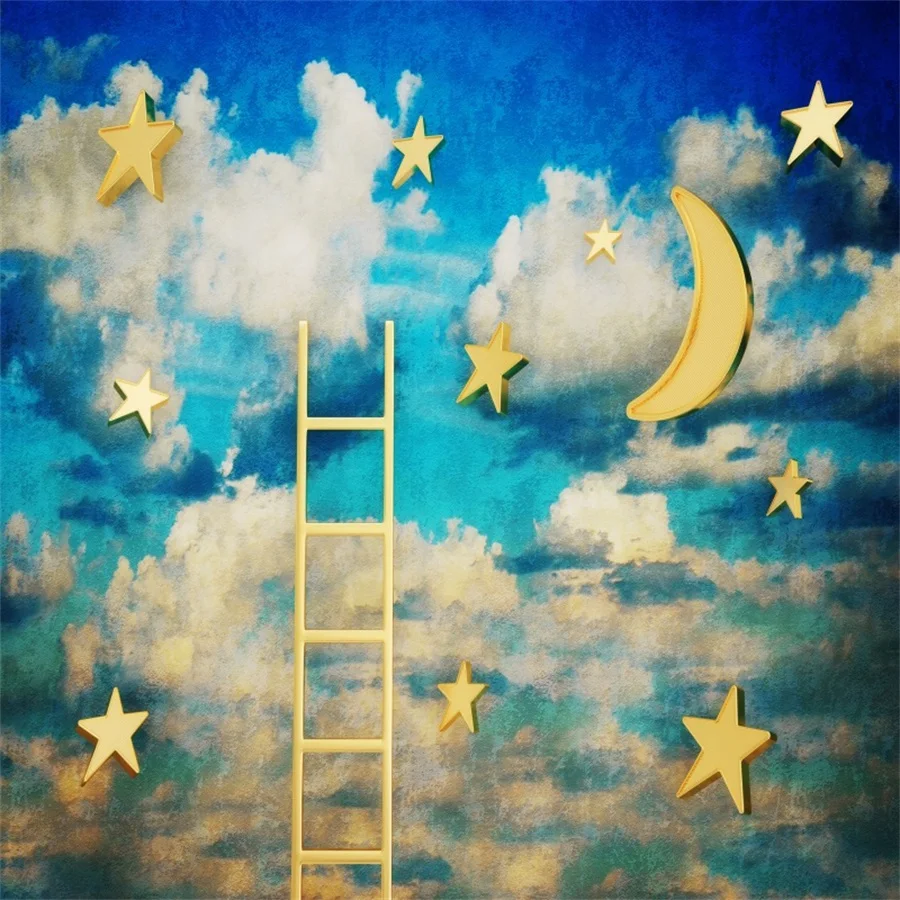 Leachco Berawan Langit Biru Emas Bintang Bulan Sabit Tangga Pemandangan Fotografi Latar Belakang Vinil Kustom Untuk Foto Studio Custom Backdrop Backdrops For Photosphotography Background Aliexpress